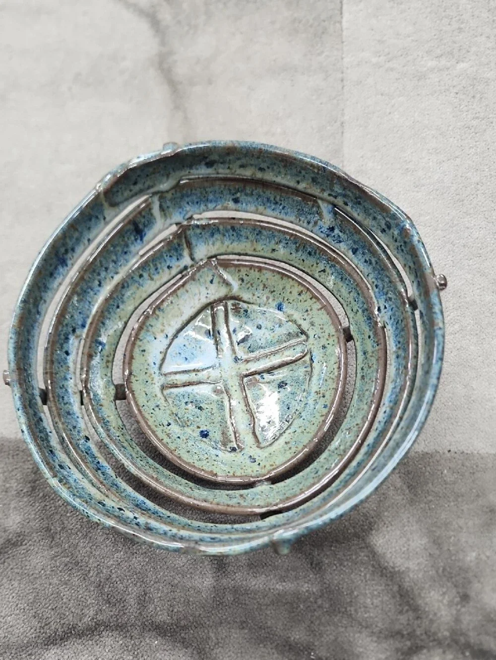 Glazed Ceramic Accent Bowl in Aqua-Tan